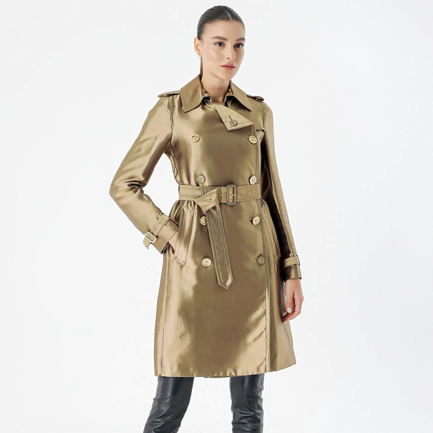 Burberry  - Bronze Shiny Cotton Double Breasted Trenchcoat